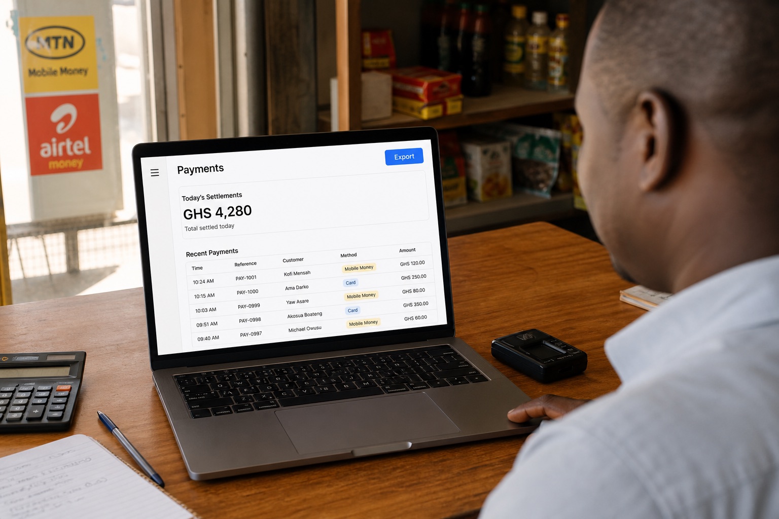 Reconciliation UI — Merchant ledger